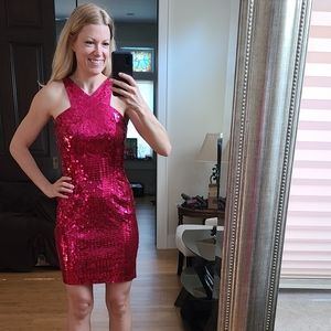 Fully sequined pink party dress
